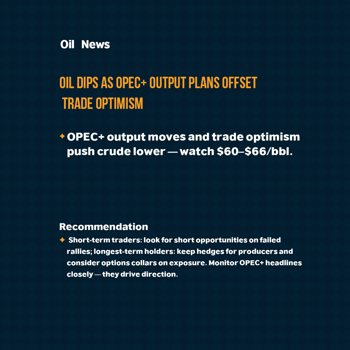 Exotic_FX_'s tweet photo. Oil dips as OPEC+ output plans offset trade optimism.
#ExoticNews #BigNews #Oil #Commodities #OPEC #Energy #Trading

انخفاض النفط مع خطط أوبك+ لزيادة الإنتاج رغم التفاؤل التجاري.
# أخبار_إكزوتك النفط #السلع #أوبك #الطاقة #تداول https://t.co/zVsrtob0Kv