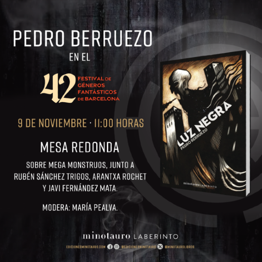¡Pedro Berruezo (<a href="/johntones/">John Tones / Pedro Berruezo - @johntones.bsky.soci</a>) es uno de los invitados del #Festival42BCN!

El autor de #LuzNegra participará en una mesa redonda sobre mega monstruos, junto a Rubén Sánchez Trigos (<a href="/rubenstrigos/">Rubén Sánchez Trigos</a>), Arantxa Rochet (<a href="/ArnatxaR/">Arantxa</a>) y Javi Fernández Mata (<a href="/javifermat/">Javi Fernández Mata</a>), moderada por María