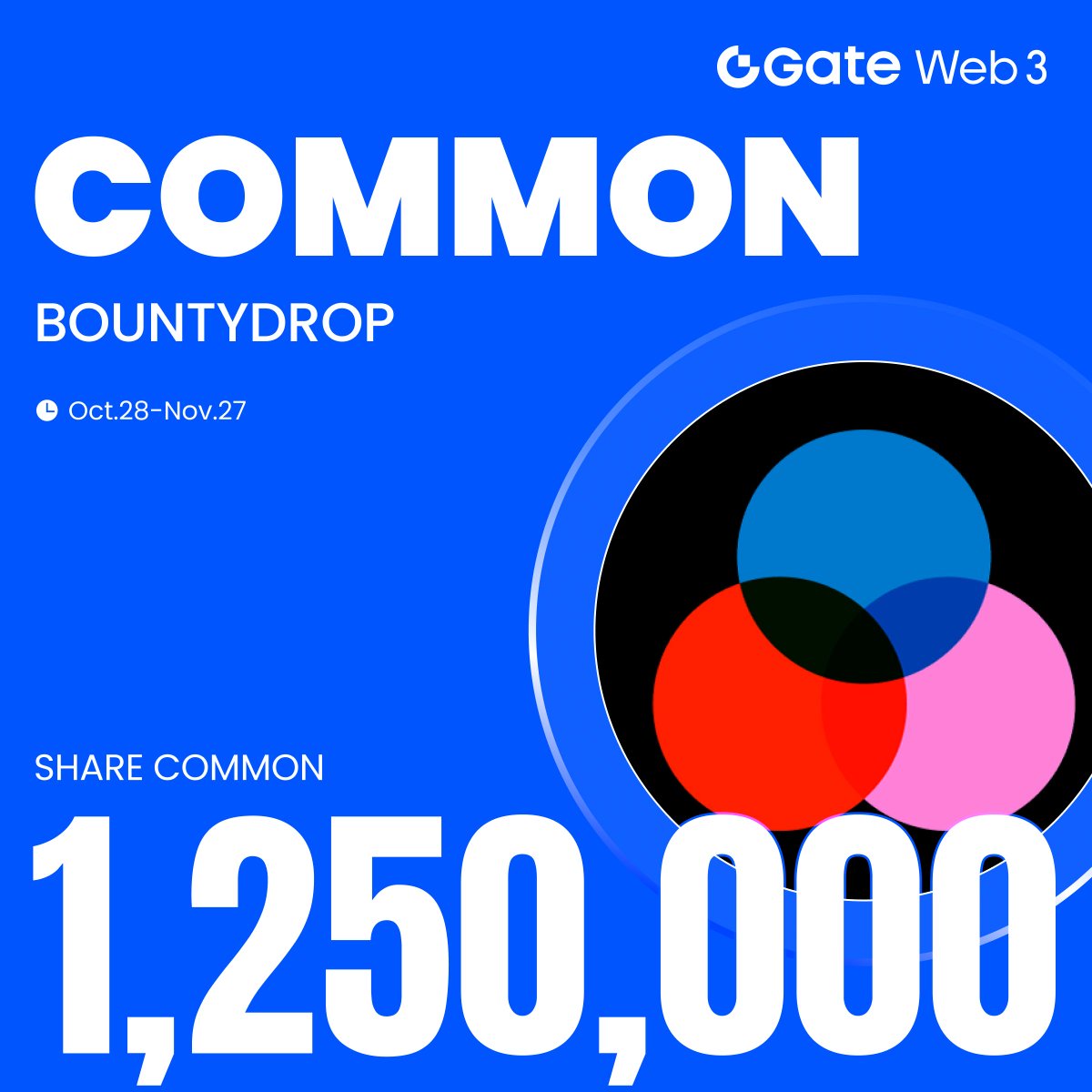 GateWeb3_HQ's tweet image. 🔥#GateWeb3 & @commondotxyz #BountyDrop is Live!
Complete the Tasks to Share 1,250,000 COMMON
✅ Hold assets worth at least 10 USDT (or equivalent) in Gate Web3 across the Base chain.
✅ Accumulated transactions ≥ $50 COMMON during the event period
✅ Follow @GateWeb3_HQ &…