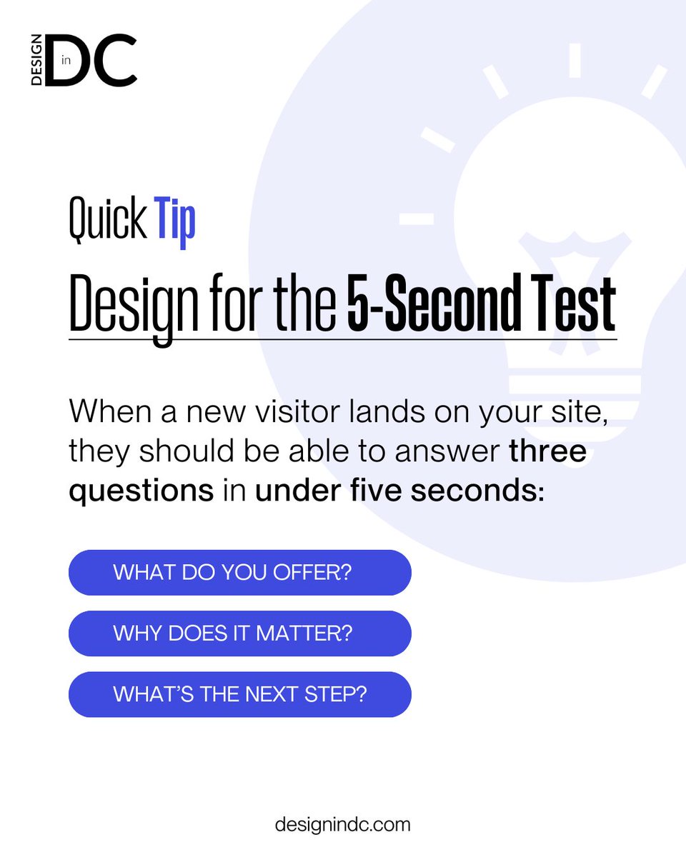 DesignInDC's tweet image. You’ve got five seconds ⏱. That’s all it takes for someone to decide if they’ll stay or leave. Design like it matters, because it does.

#WebDesignTips #UXDesign #DesignWithImpact