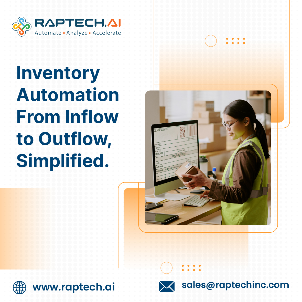 Raptech_AI's tweet image. 📦 Smarter Inventory. Seamless Control.

From inflow to outflow - Raptech automates it all.
Gain visibility, streamline inspections &amp;amp; manage stock effortlessly.

🔹 Centralized 🔹 Accurate 🔹 Real-time

Efficiency starts with automation. - tinyurl.com/nwj5pbbv

#Inventory