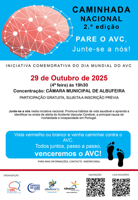 📌​Caminhada Albufeira
🗓️​29 de outubro
⏰​19h30

Amanhã terá lugar uma concentração na 🏢 Câmara Municipal de Albufeira, no âmbito da 2.ª Caminhada Nacional “Pare o AVC, Junte-se a Nós”. ​

#SPAVC #2CaminhadaNacional #DiaMundialDoAVC