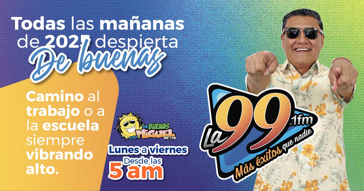 ¡Hey!
¡Heeyy!
¡Heeeyyy!
¡Good morning people!
Ya estamos #DeBuenasconMiguel en <a href="/La99fm/">La 99 FM</a> hoy con el HT #MeDaMiedoQue 😱👻