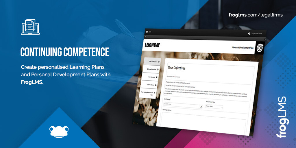 Frog_LMS's tweet image. Make Continuing Competence a breeze with Frog.

Our platform helps you ensure #continuingcompetence by identifying and reviewing your learning needs, undertaking targeted learning, and reflecting on your progress.

Find out more by visiting hubs.ly/Q03Q109H0

#Legal #LMS