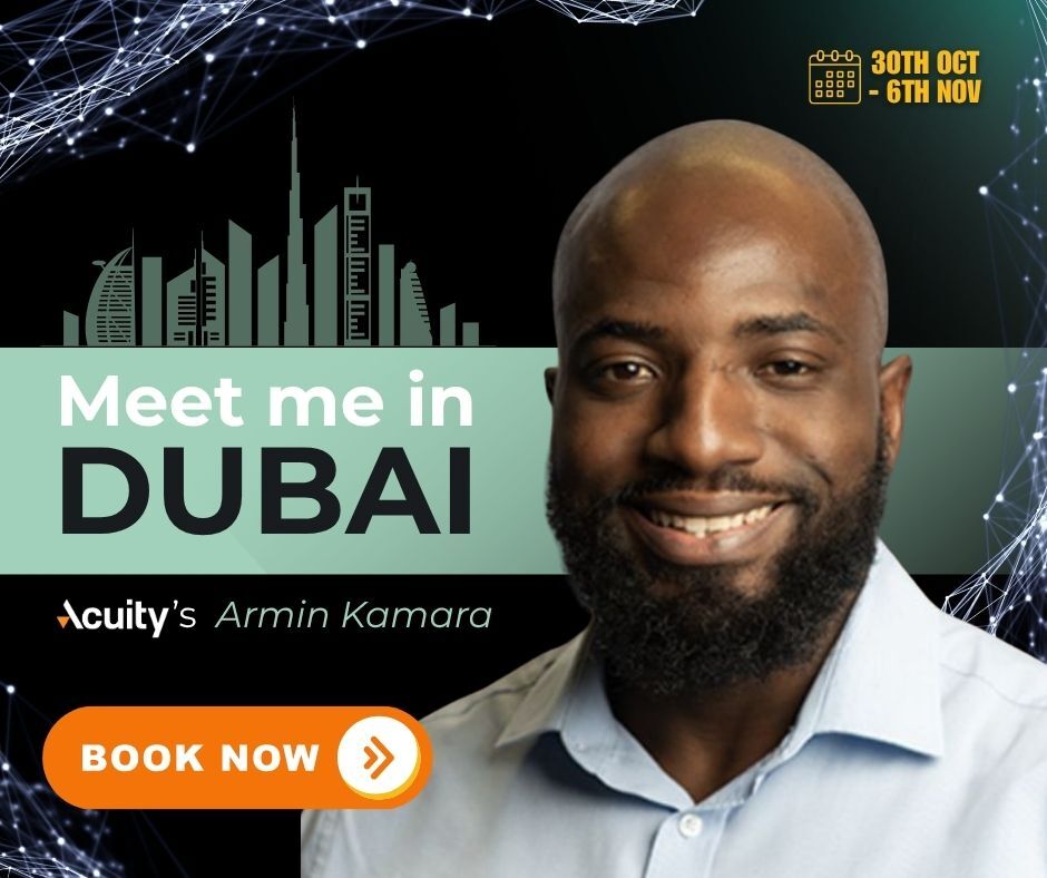 Acuity’s Armin Kamara will be in Dubai from 30 Oct – 6 Nov meeting with brokers and prop firms to discuss how AI-powered market intelligence boosts trader engagement and retention.

Based in Dubai and want to connect?
👉 Book a meeting: hubs.ly/Q03PppbY0