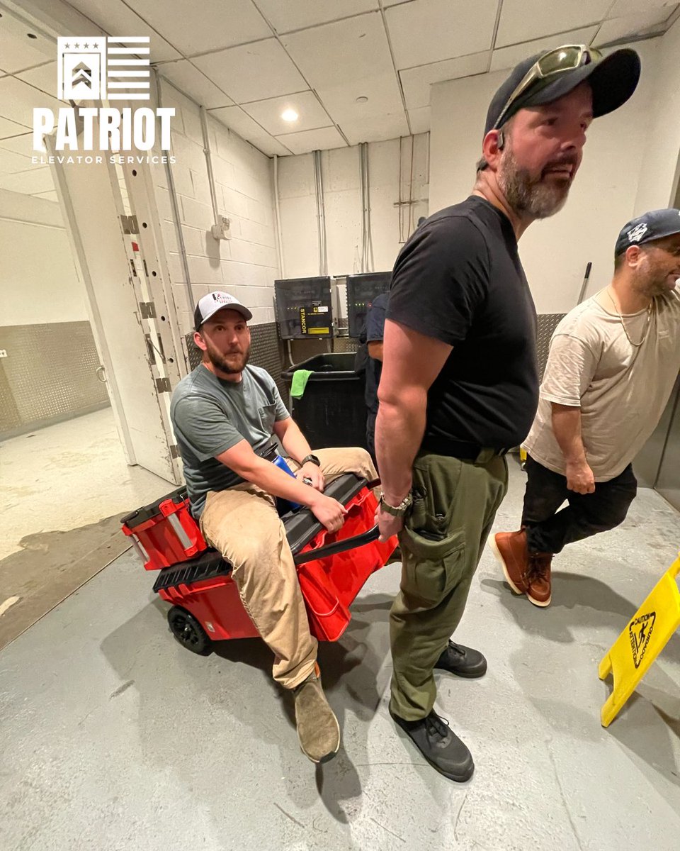 patriotelevator's tweet image. Maybe this is what they meant by vertical transportation? 😂 Our team always finds a way to keep the job moving (and have a little fun along the way).

#TeamPatriot #WorksiteHumor #BuiltForTheRise
