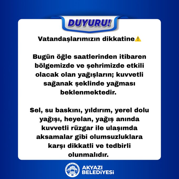 Sakarya’da Yaşayanları İlgilendiren Önemli Duyuru