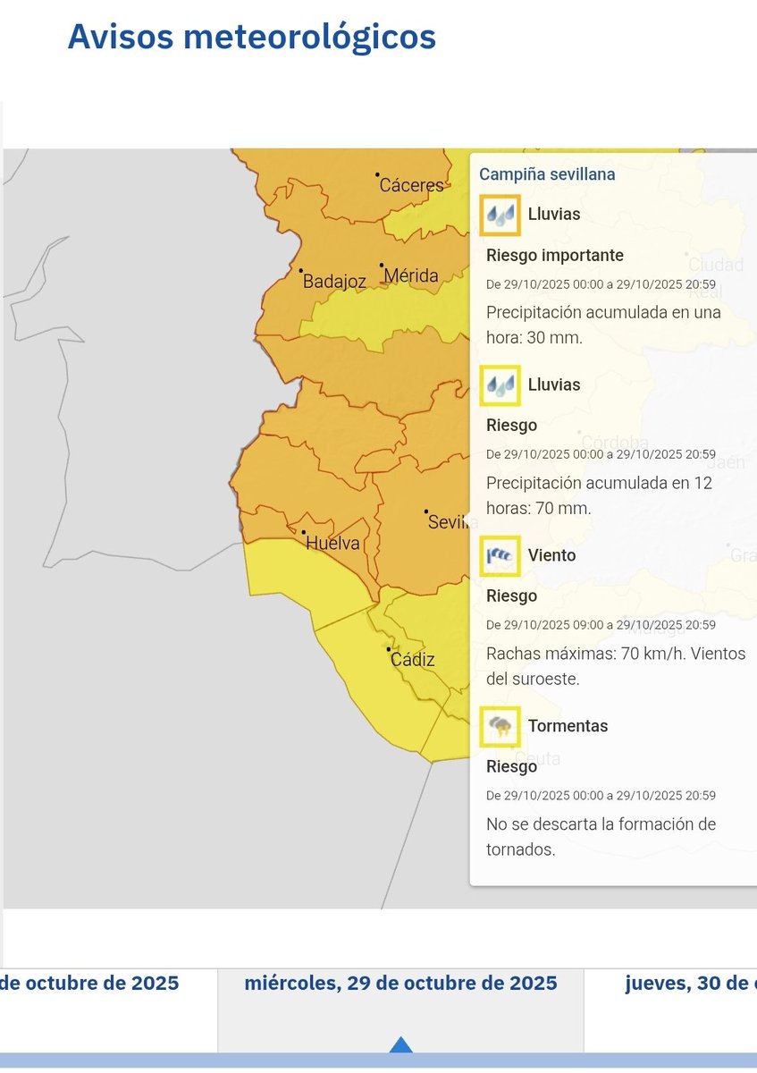 ⚠️🟠 OJO a los Avisos de mañana.
Máximo nivel de aviso color naranja.
Lluvias que pueden ser muy fuertes, grandes acumulados durante 12 horas, vientos fuertes y tormentas, con posibilidad de ser acompañadas por TORNADOS.