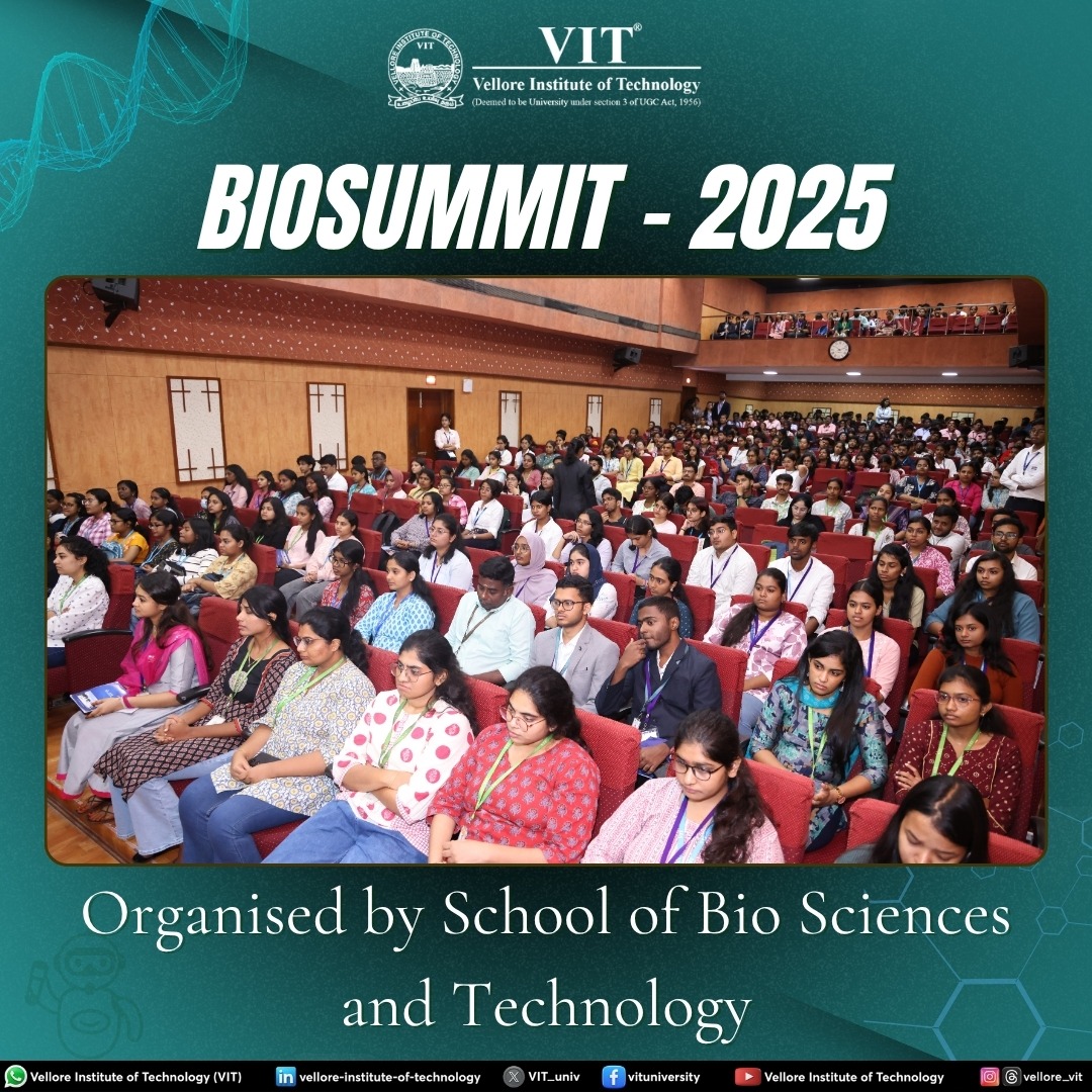 VIT_univ's tweet image. The 12th edition of Biosummit, organised by the School of Bio Sciences and Technology, was successfully inaugurated earlier today! 

#Biosummit2025 #Biotechnology #AIinBioTech #SBST #VIT #Innovation #VITEEE #LifeSciences #AI #IndustryAcademia #VelloreInstituteofTechnology