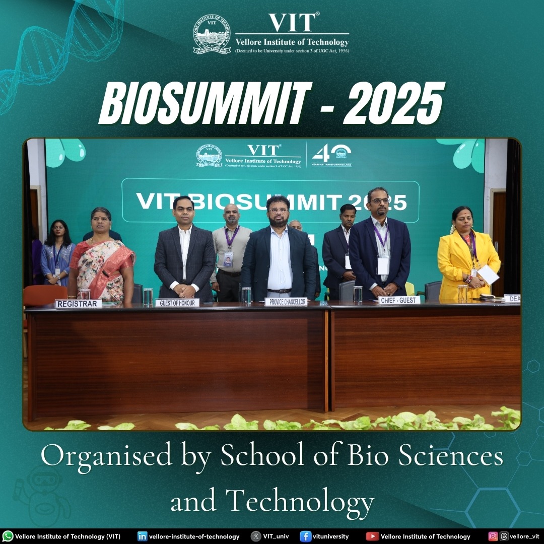 VIT_univ's tweet image. The 12th edition of Biosummit, organised by the School of Bio Sciences and Technology, was successfully inaugurated earlier today! 

#Biosummit2025 #Biotechnology #AIinBioTech #SBST #VIT #Innovation #VITEEE #LifeSciences #AI #IndustryAcademia #VelloreInstituteofTechnology