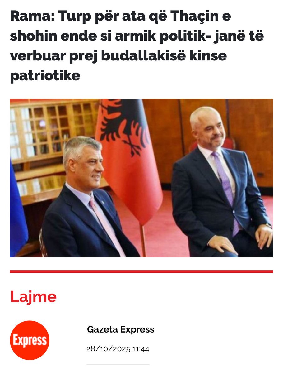 Thaçi nuk është armik. Ai ishte shumë i verbër kur ndoqi këshillën tënde dhe mendoi se ti, <a href="/ediramaal/">Edi Rama</a> , ishe patriot. Budallallëku yt sot na prek të gjithëve.