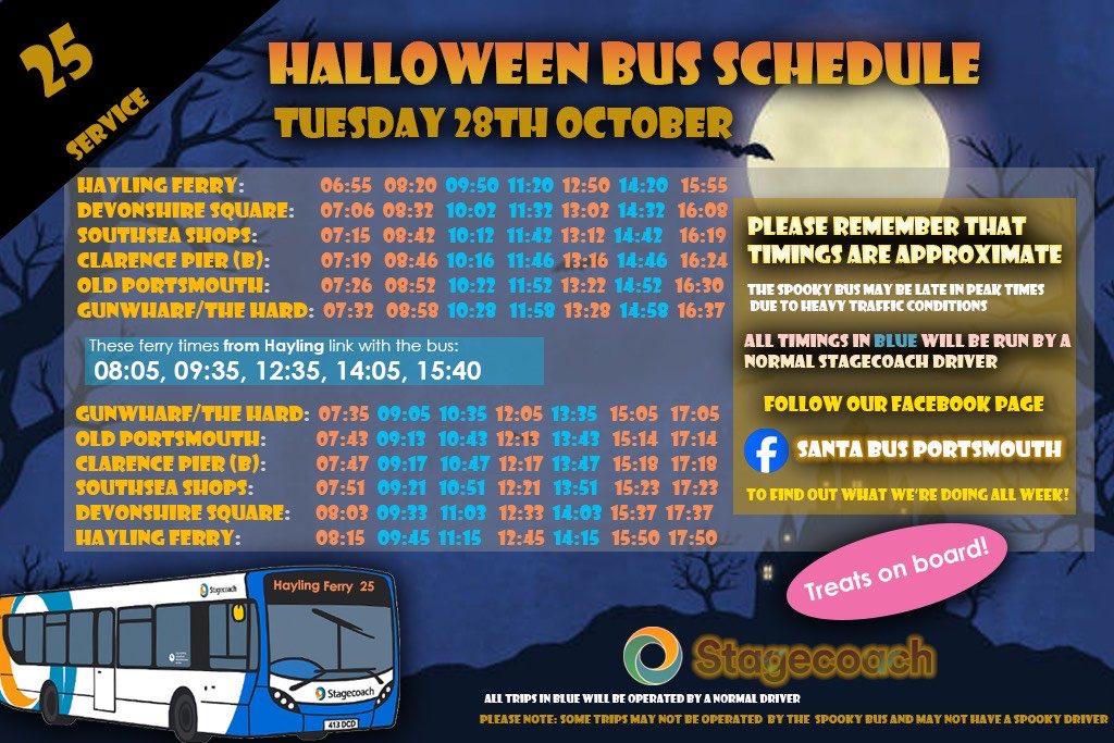 Our Portsmouth depot #halloweenbus is out on service 25 today between The Hard and Eastney ferry.