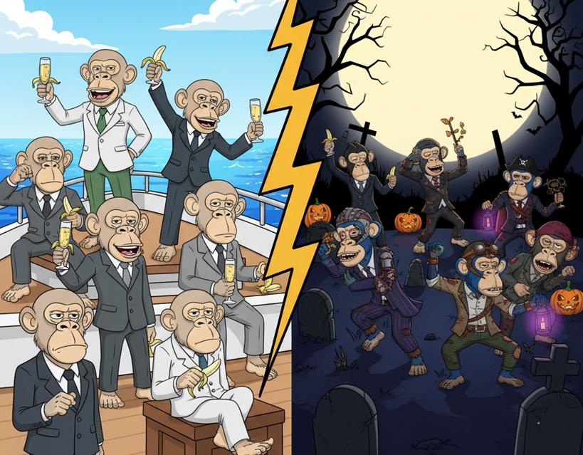 BAYC: yacht parties.
Boredween: graveyard parties.
Same energy, different moonlight... 👻
<a href="/BoredApeYC/">Bored Ape Yacht Club 🍌</a> @OxBoredApeBC <a href="/BoredNBased/">BoredN'Based 🟦</a>  
#Boredween #NFTMemes
Launch tomorrow on <a href="/opensea/">OpenSea</a>  on the <a href="/base/">Base</a> chain 
#StayTuned #Halloween2025