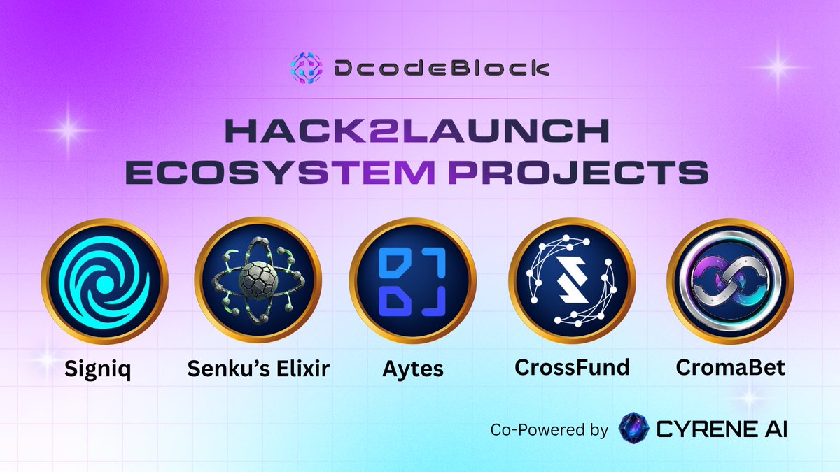 dcodeblock24's tweet image. From hackathons to live markets, the first wave of builders from Hack2Launch Season 0 has done what most only talk about.

They didn’t just ship code.
They launched ecosystems. 

Meet the first on-chain products born from DcodeBlock’s builder pipeline 👇

💠 @Signiq ($SGQ)  
The…