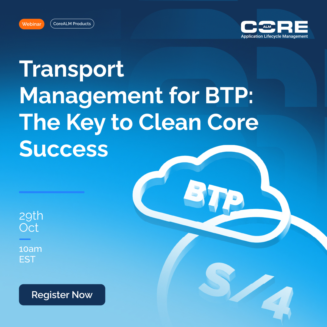 corealm's tweet image. 🚀Clean core starts with smart transport management. 
Join our webinar on Oct 29, 10 AM EST to learn how to optimize SAP BTP for agility &amp;amp; governance.
🔗 Register now: hubs.ly/Q03Qnvm80
#SAPBTP #CleanCore #SAPWebinar #CoreALM