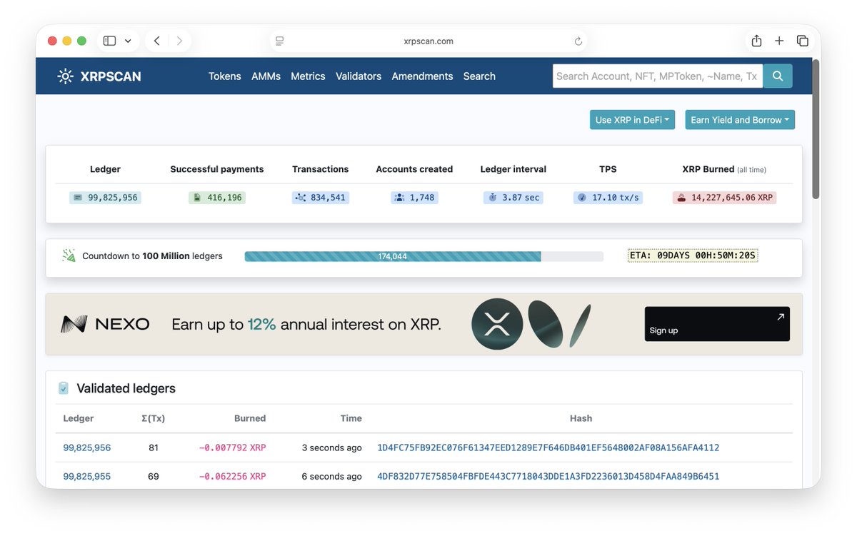 xrpscan's tweet image. 🎉 Countdown to 100 million ledgers is on: xrpscan.com 🎉