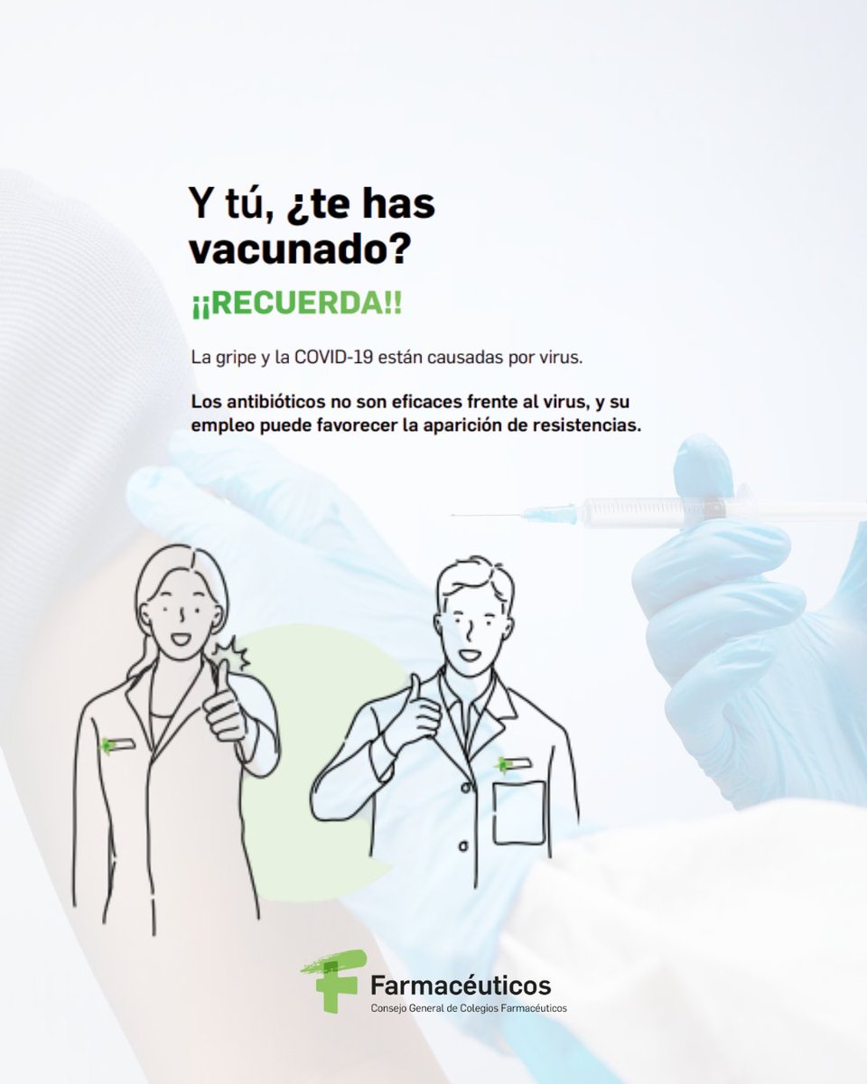Vacunación Frente a la Covid. Prioridad para: 👵 Mayores de 70 años 🤰 Embarazadas 💪 Personas con enfermedades crónicas o inmunosupresión 🏥 Personal sanitario y cuidadores

Protégete, protege a los tuyos 💚

Infórmate en tu farmacia 🩺