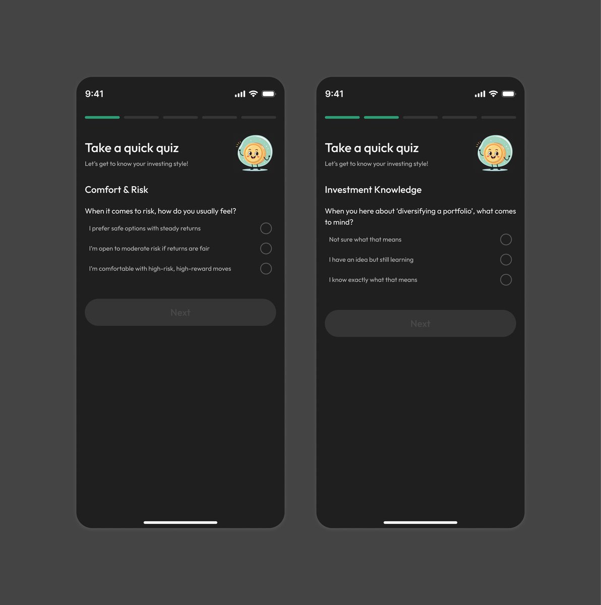 OloladeDesign's tweet image. Investing can feel intimidating when you’re just getting started. Which is why NestFund focus is to make it simple.

A quick quiz helps us understand your investment experience, so our Coin Advisor can guide you with the right recommendations and confidence from day one.
Because…