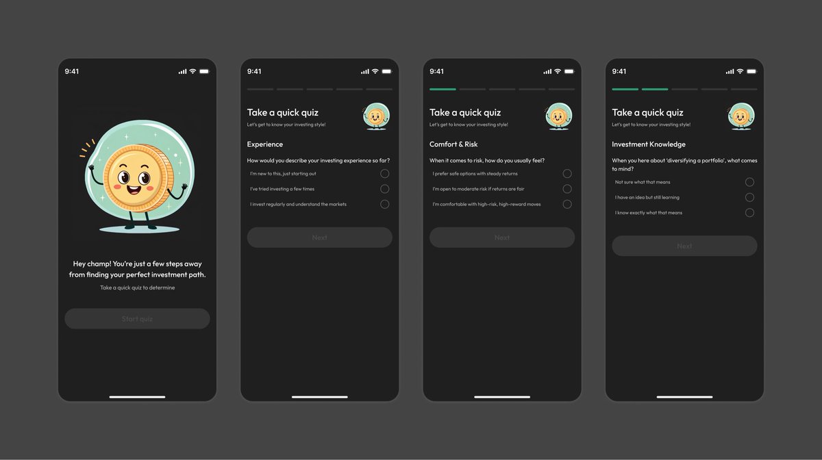 OloladeDesign's tweet image. Investing can feel intimidating when you’re just getting started. Which is why NestFund focus is to make it simple.

A quick quiz helps us understand your investment experience, so our Coin Advisor can guide you with the right recommendations and confidence from day one.
Because…