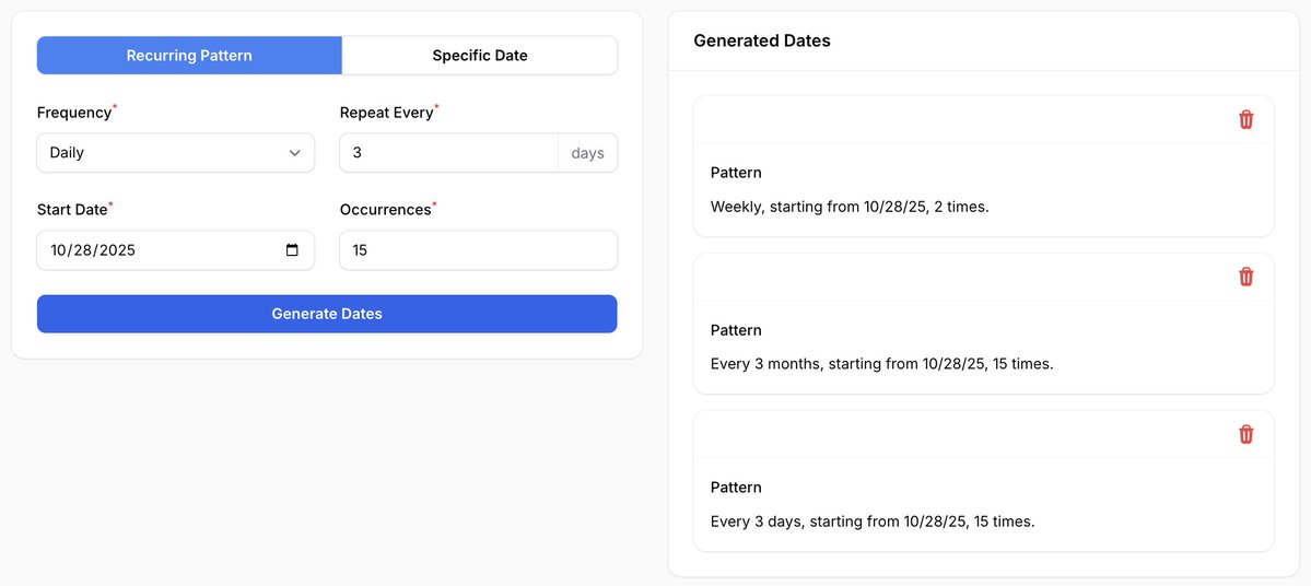 chasecmiller's tweet image. I swear you can do anything with
@filamentphp and #laravel .  I was asked to build a date availability field that supported recurring or individual dates.  RRULEs to the rescue.