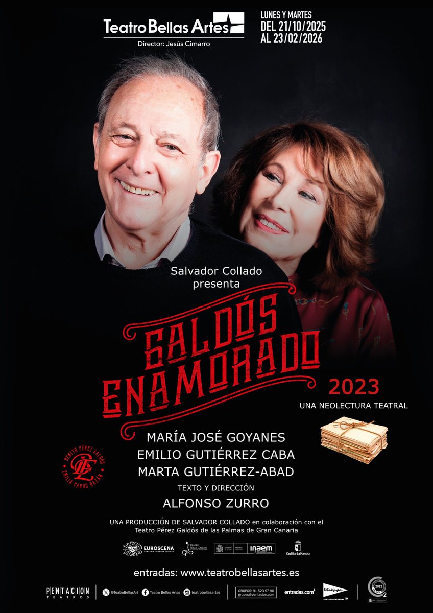 Qué maravilla poder disfrutar anoche de “Galdós Enamorado” en el @teatrobellasartes 🎭
Una puesta en escena brillante, llena de sensibilidad, y unas interpretaciones de @gutierrezcabaemilio , @mariajosegoyanes19 y @martagutierrezabad que te atrapan desde el primer instante ✨