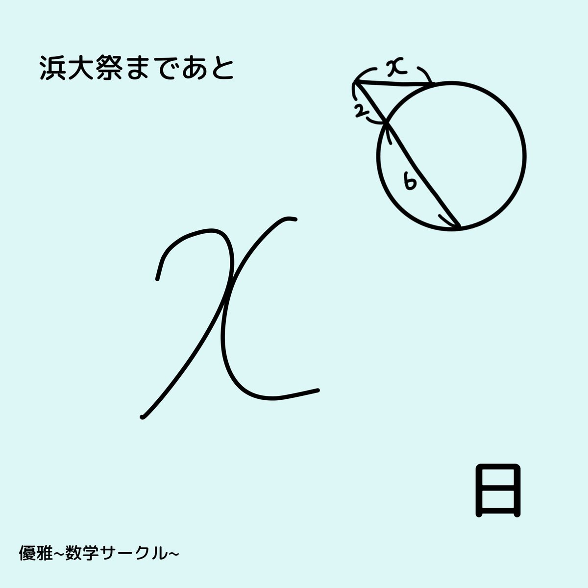 Yuga_math_0519's tweet photo. 浜大祭まであと4日！
円と直線と、この形は…？方べきの定理ですね！シンプルだけど使い道の多い定理なので、この定理も大学入試必須テクニック！頑張れば相似だけでも出せるかも…？ https://t.co/f8vrOPdoP1