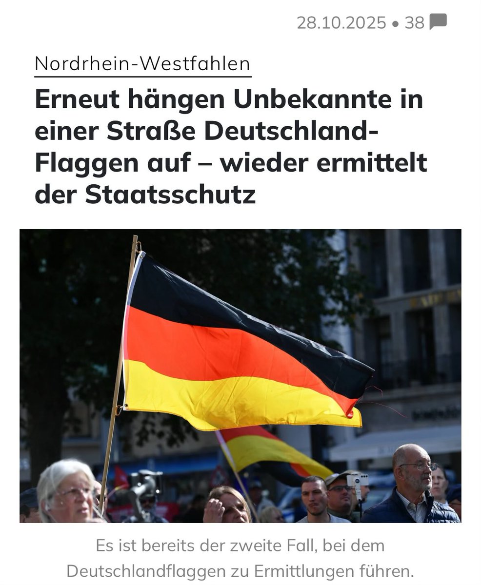 Die grösste Bedrohung für Deutschland scheinen Deutschlandfahnen zu sein.

Gefühlt ermittelt der Staatsschutz nur noch dafür.