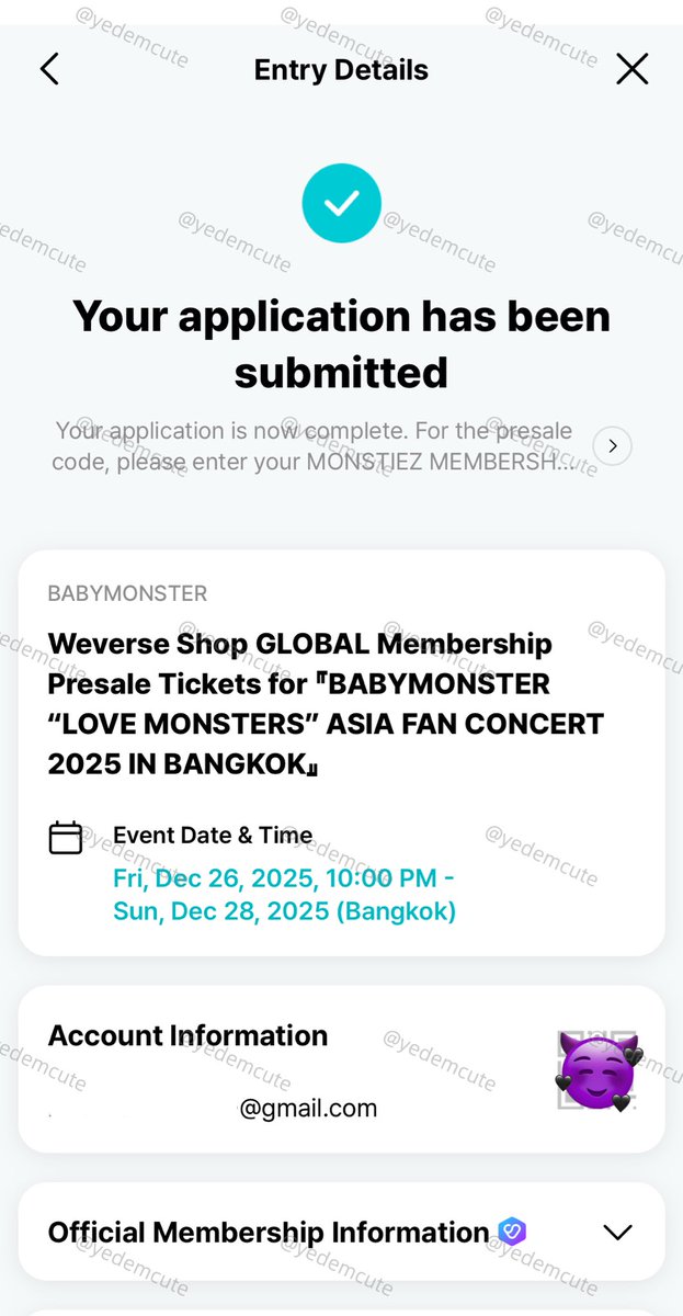 yedemcute's tweet photo. ปล่อย membership ของเราเอง 

รอบนี้ไม่ไปค่า 
♡ 300฿ กดได้ 4 ใบ 
♡ register เรียบร้อยแล้ว

#ASIA_FANCONCERT
#LOVE_MONSTERS
#ตลาดนัดbabymonster https://t.co/cPHIPvjyQn