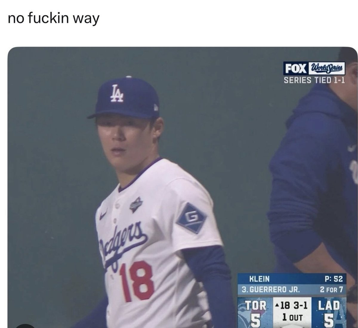 Jedi_Collector's tweet photo. Jesus Christ... that's Jason Bourne 

#dodgers #WorldSeries #mlb https://t.co/uxnyW5oMSa