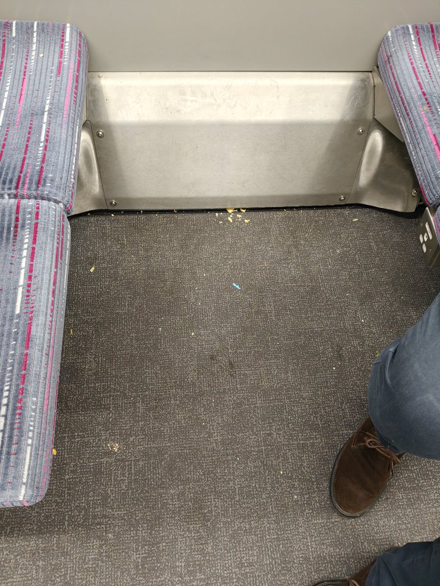 SmileyMrsRob's tweet photo. Once more boarded the 6 48 from Thorpe Bay to Fenchurch Street and it is filthy . @c2c_Rail . No excuse so early in the morning. https://t.co/vQb4UfoKrV