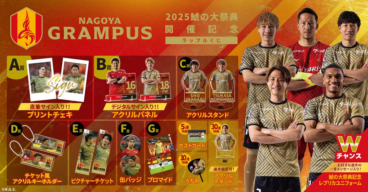 名古屋グランパス ラッフル raffle くじ ユンカー　BIGアクリルスタンド 名古屋グランパス 2024鯱の大祭典開催記念ラッフルくじ | RAFFLE