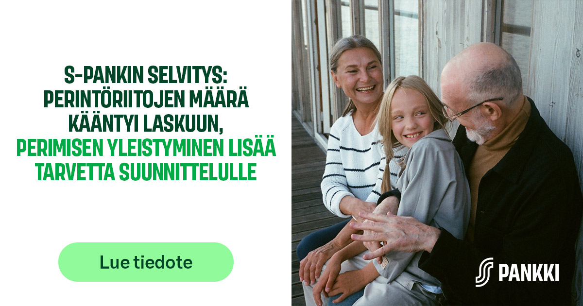 S-Pankin selvitys: Perintöriitojen määrä kääntyi laskuun, perimisen yleistyminen lisää tarvetta suunnittelulle.

Vaikka riitojen määrä on laskussa, periminen on yhä useammin osa tavallisten suomalaisten elämää.

Lue S-Pankin perintöriitaselvityksestä: s-pankki.fi/fi/tiedotteet/…