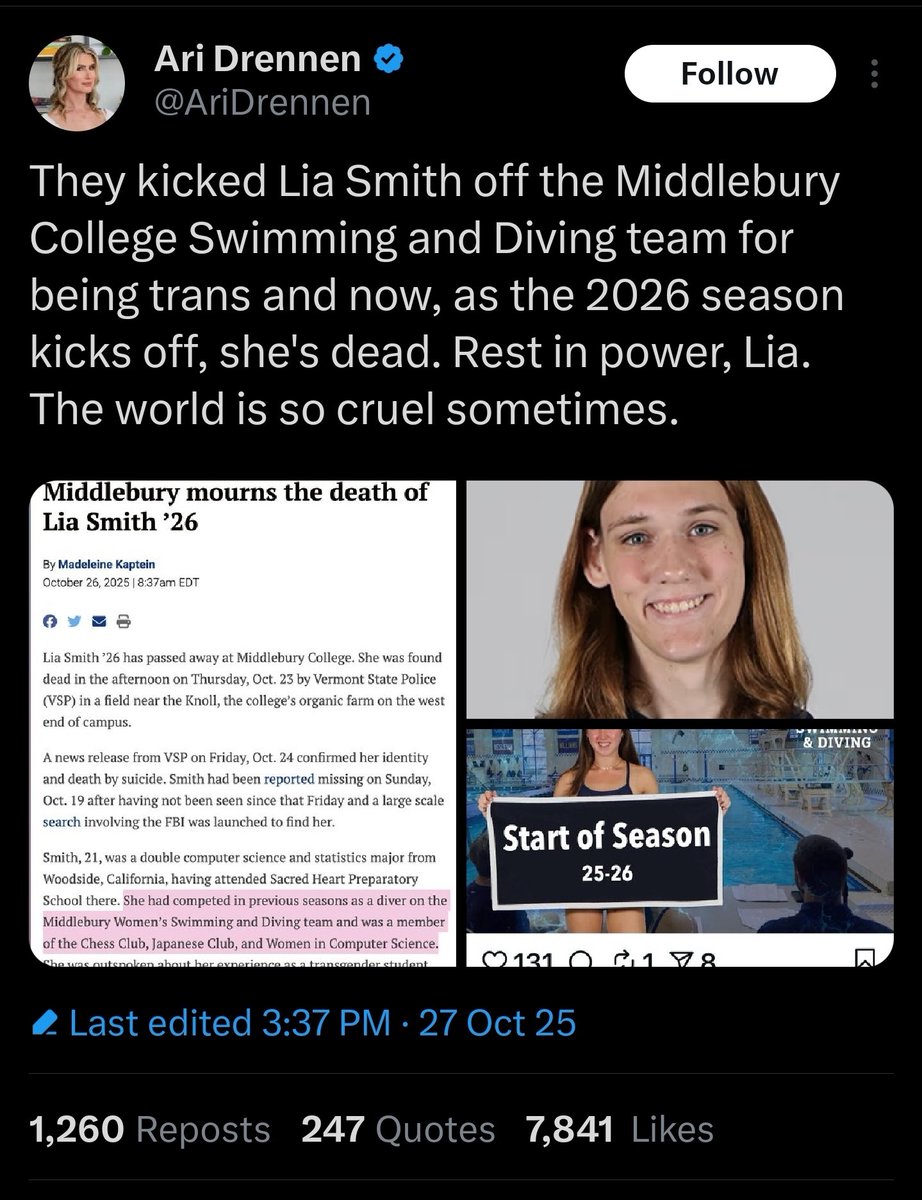JennaLizzy's tweet photo. Another sister lost due to transphobia. I've seen far too many go over the last 15 years since I started my transition. Each one absolutely tragic, and upsetting knowing there is a contingent of people out there celebrating this. https://t.co/TM1aKvn09d