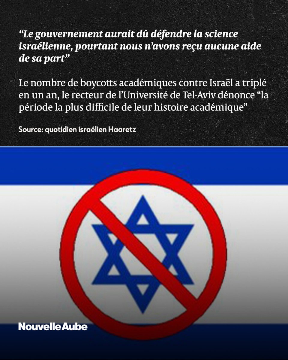nouvelleaubefr's tweet image. Le nombre de #boycotts académiques contre #Israël a triplé en un an, selon #Haaretz. Près d’un millier d’institutions et d’universitaires à travers le monde ont suspendu leur coopération avec Israël, signe d’un isolement international sans précédent.