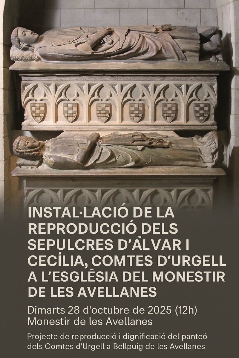 Avui és un dia important x la història d Catalunya, x la història dl Comtat d’Urgell i pl <a href="/mavellanes/">Monestir de les Avellanes</a>.
S’instal·laran a l’església dl Monestir les reproduccions dls sepulcres d’Àlvar i Cecília, comtes d’Urgell. 
Reivindiquem el nostre passat, afiancem el present, guanyem el futur