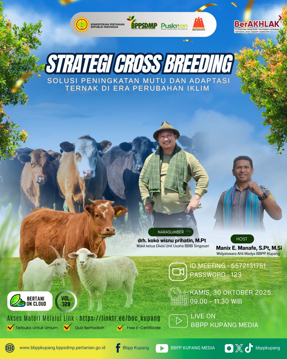 "Halooo Sobat Tani di Seluruh Indonesia !”

BOC kembali hadir menjumpai sobat tani semua pada Volume 328

BOC kali ini menghadirkan narasumber : Wakil ketua Divisi Unit Usaha BBIB Singosari Live dari BBIB Singosari dan Host dari BBPP Kupang