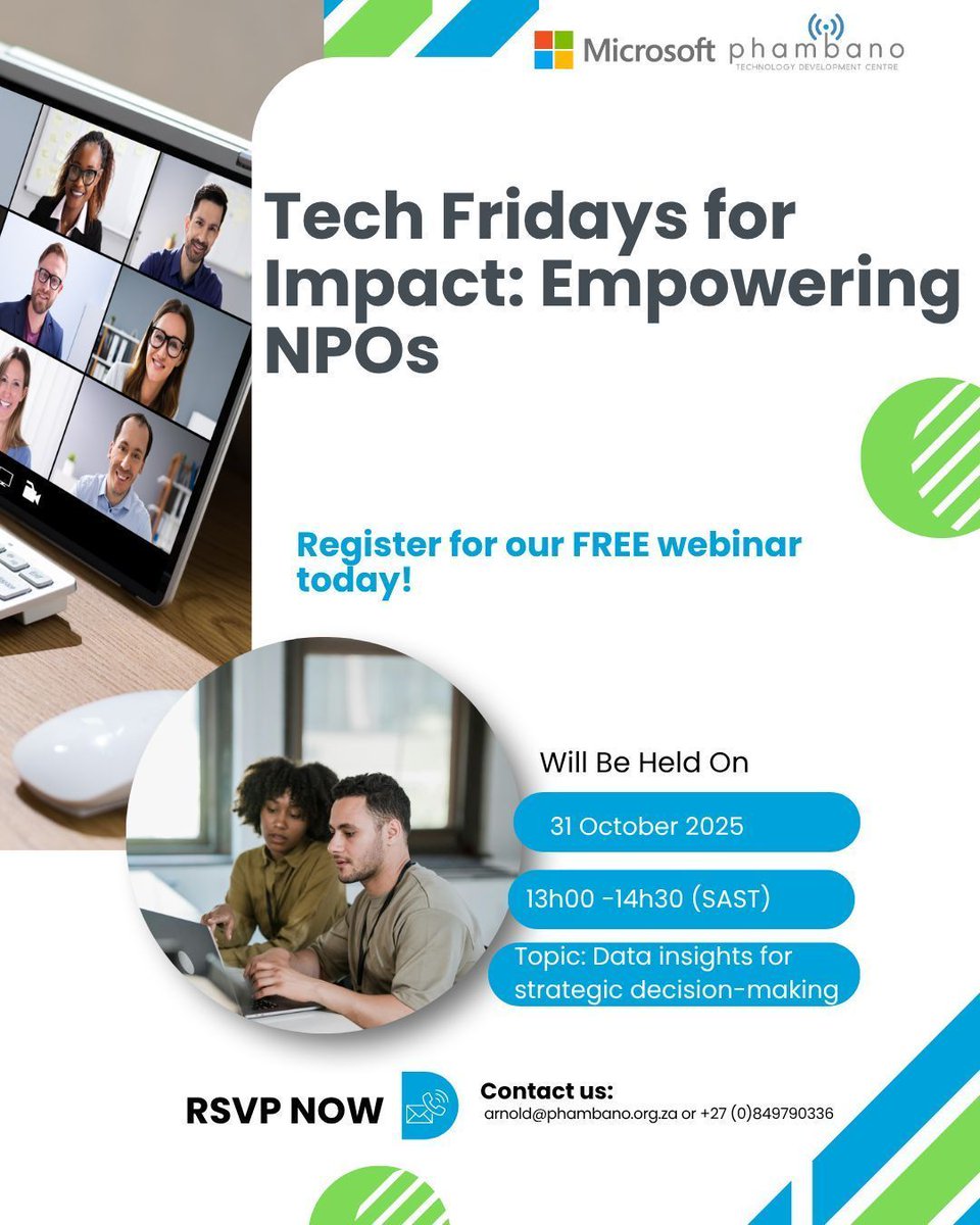Join our final Tech Friday For Impact session with expert Mehemet Yavuz to explore Microsoft Fabric. Discover data-driven strategies, tackle real-world challenges &amp; see how Microsoft Fabric transforms data into insights. 

31 Oct | 13h00 – 14h30 | RSVP: buff.ly/LXClztj