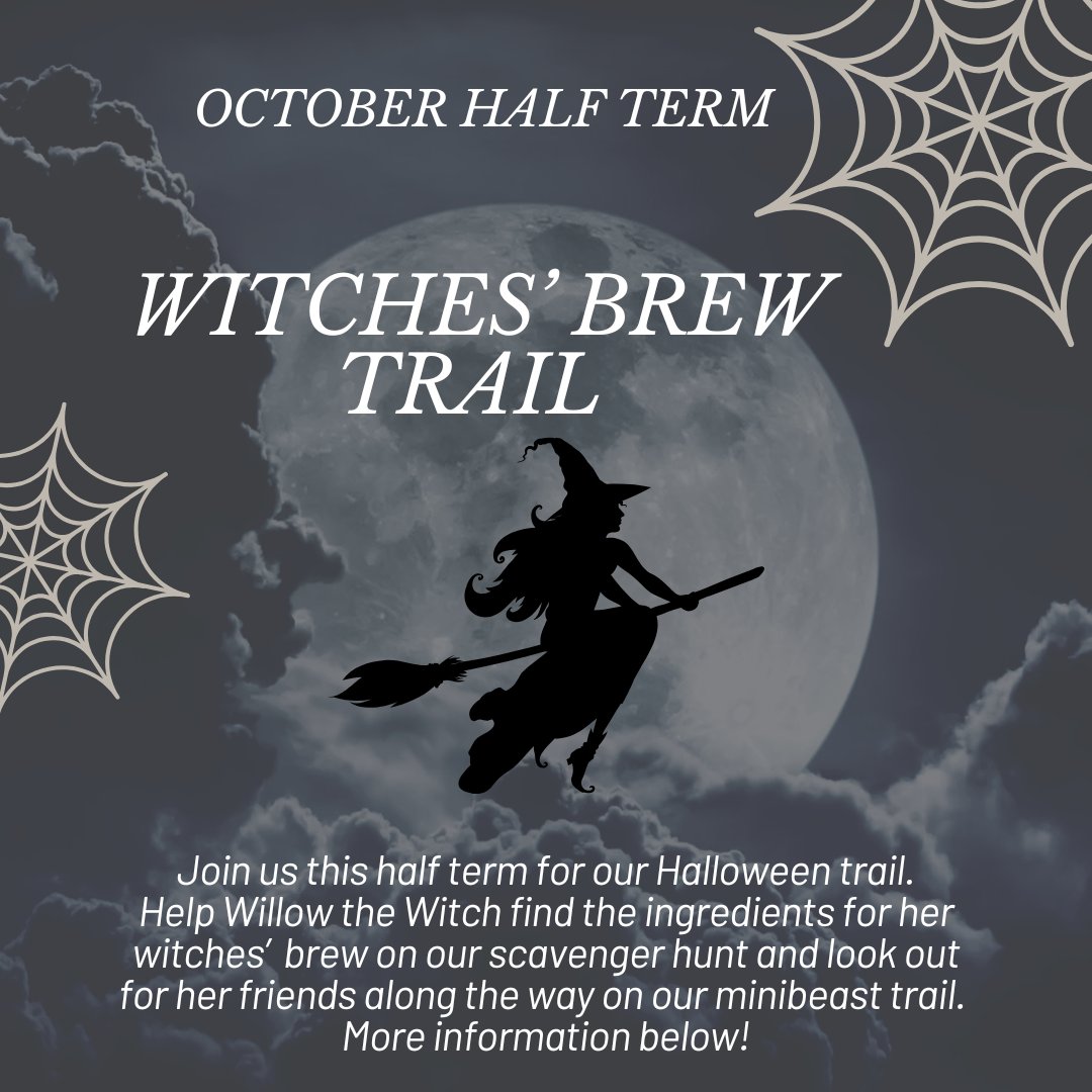 Half Term Family Trail: Witches' Brew Trail
25/10/2025 – 02/11/2025
£2 per participating child for the trail.
Includes trail sheet, bug hunting equipment and chocolate treat.
No booking required - drop-in event.
For more information: members.hawkandowltrust.org/Event-Registra…