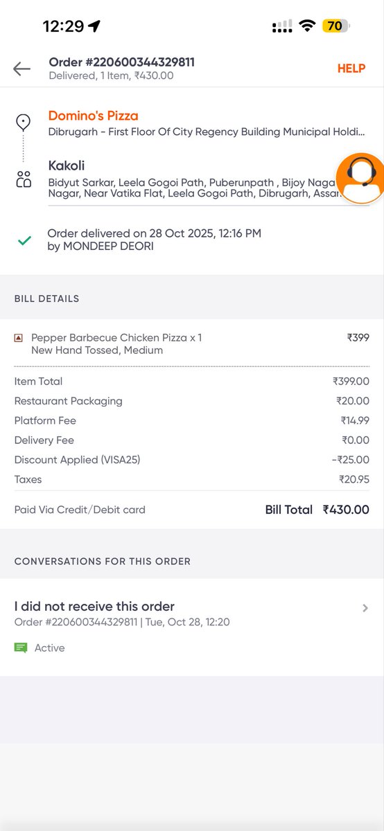 payadhi07's tweet photo. @Swiggy food is not delivered still showing as delivered. https://t.co/CqmrkwhYKf