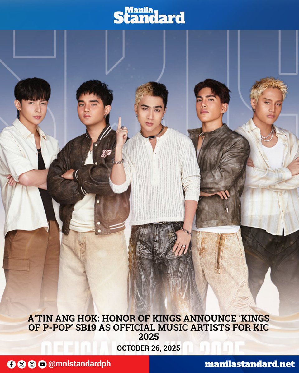 Manila Standard (@mnlstandardph) on Twitter photo KINGS MEET KINGS
#MSTech | Mobile Game Honor of Kings introduced the 'Kings of P-pop' SB19, as it's official music artists for the upcoming Kings International Championship 2025, which will happen in Manila on November. 
READ: manilastandard.net/tech/314661084… KINGS MEET KINGS
#MSTech | Mobile Game Honor of Kings introduced the 'Kings of P-pop' SB19, as it's official music artists for the upcoming Kings International Championship 2025, which will happen in Manila on November. 
READ: manilastandard.net/tech/314661084…