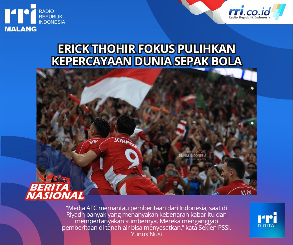 RRIMalang's tweet image. Erick menjelaskan, dua peristiwa terakhir menjadi perhatian serius yang berdampak pada citra sepak bola Indonesia di mata internasional. Selengkapnya : rri.co.id/sepak-bola/192…
#ErickOut #TimnasDay #timnas #beritaterkini #beritaviral