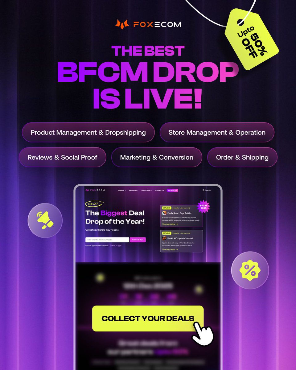 🎉 It’s ON — The Biggest BFCM Drop of the Year!

The biggest eCommerce season is here — and so is the biggest FoxEcom sale of the year 🎉

Explore all deals here 👉 foxecom.com/pages/bfcm-2025

💥 35% OFF Foxify &amp; FoxKit — the ultimate tools to build faster and sell smarter.
💎 Up to