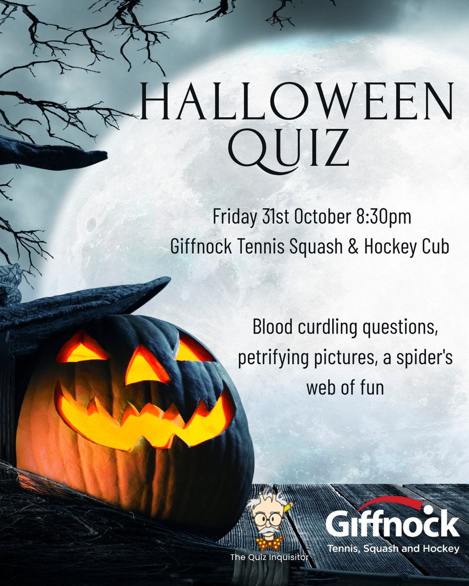Halloween quiz on Friday. Your horrifying hosts are The Quarrelsome Quiz Inquisitor and Monstrous Mo 🎃 🦇 #TeamGiffnock