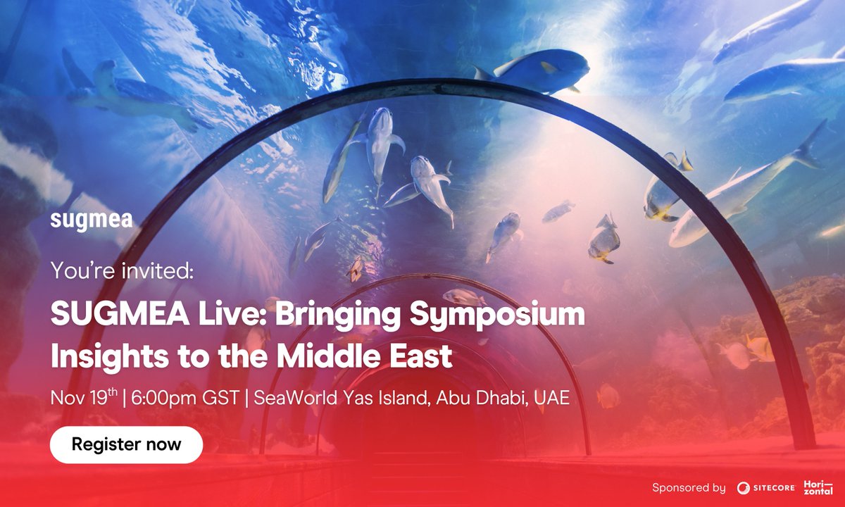 🌊 SUGMEA is heading to SeaWorld Abu Dhabi! Join the community as we unpack the biggest takeaways from Sitecore Symposium 2025, through a Middle Eastern lens.

📍 Nov 19 | 6PM GST | SeaWorld Yas Island
🔗 Register here: sugmea.com

#SUGMEA #SitecoreCommunity