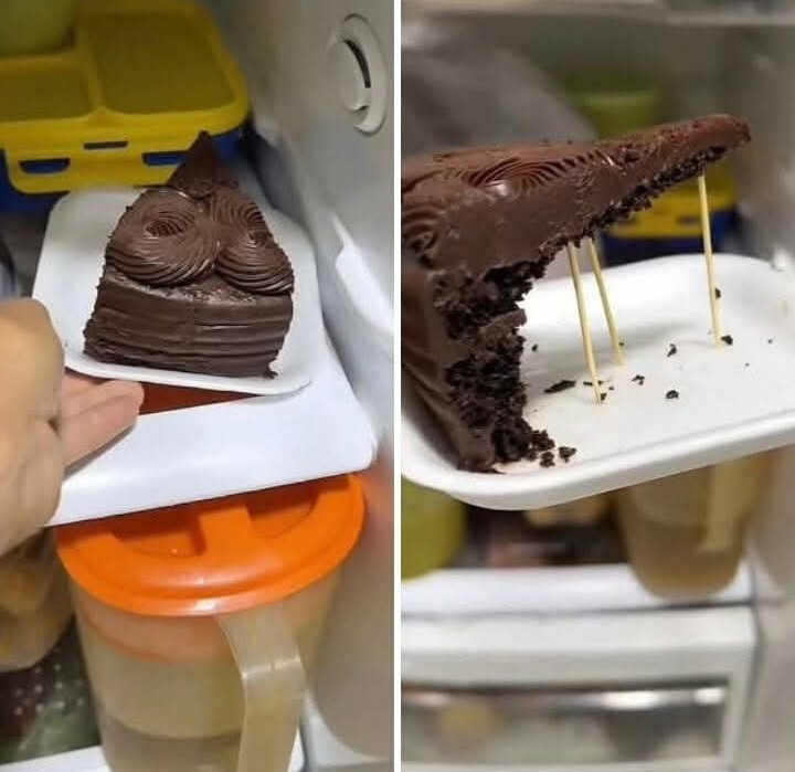 When you try to cover up your midnight fridge raid 😏😅