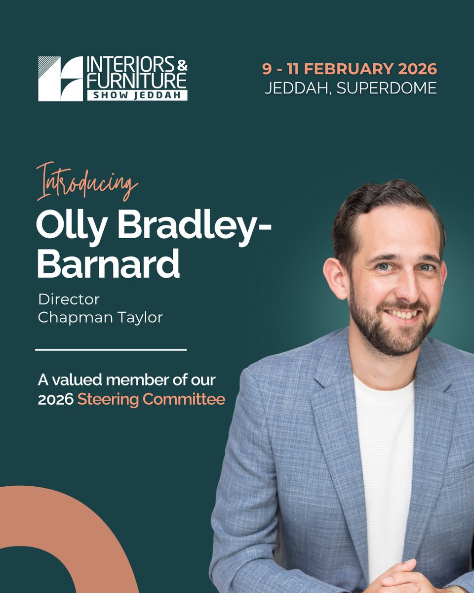 Pleased to welcome Olly Bradley-Barnard to our 2026 Steering Committee.

Design Director at Chapman Taylor, Olly has led award-winning projects from Vietnam to Saudi Arabia, creating designs rooted in place, culture, and context.

#InteriorsShowJeddah #IFSJeddah #InteriorDesign