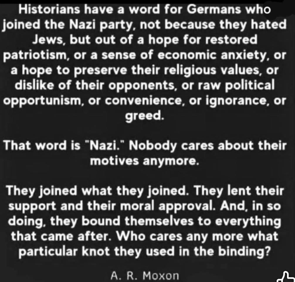 Dit. Dit is t. En je kunt hiervoor elke doelgroep of vorm van haat en kwaad invoeren. Want als je blind bent voor t kwaad, maakt je feitelijke beweegreden niet uit. Aan het einde was je in de geschiedenis onderdeel en mede mogelijk maker van t kwaad.