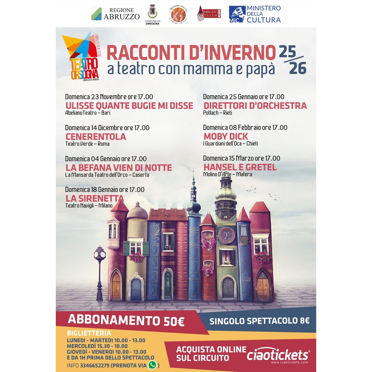 A Orsogna "Racconti d'inverno 2025 / 2026 - A Teatro con papà" dal 23 novembre 2025 presso il Teatro Comunale Camillo De Nardis.
Ulteriori dettagli nel link di seguito.

abruzzooggi.it/regione/chieti…

#abruzzo #benedettozenone #iguardianidelloca #orsogna #teatrocomunalecamillodenardis