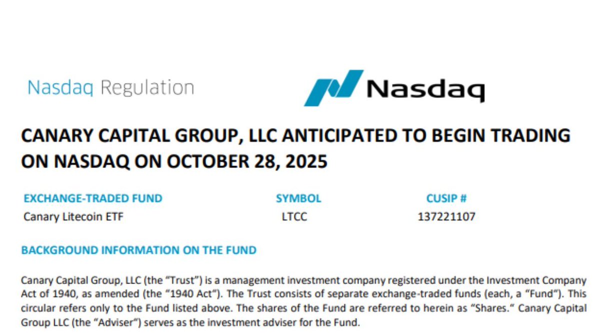 🚨看漲：CANARY LITECOIN（$LTC）ETF 今日將在納斯達克上市。我之前提到過，$LTC 和$SOL | KuCoin