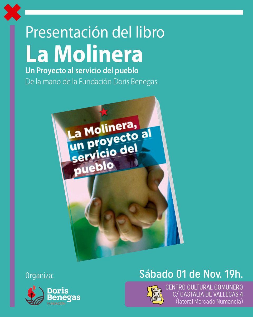 ⏩CHARLA- PRESENTACIÓN 📖

"LA MOLINERA, Un proyecto al servicio del pueblo" 

▶️ El proximo sábado 1 de Noviembre a las 19h se expondrá la historia del <a href="/CSO_LaMolinera/">La Molinera</a> y su ejemplo de lucha, trabajo y resistencia a lo largo de sus 5 años de vida en la ciudad de Valladolid.